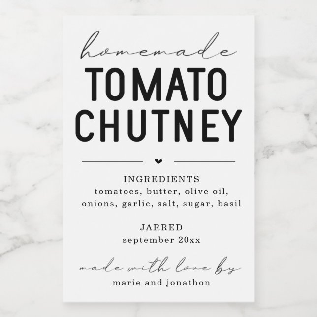 Personalized Homemade Tomato Chutney Label (Single Label)