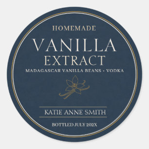 Personalized Homemade Vanilla Extract Blue Classic Round Sticker