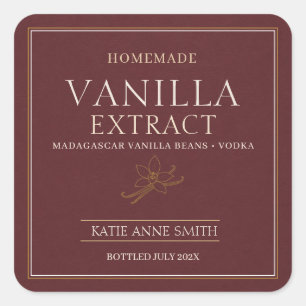 Personalized Homemade Vanilla Extract Burgundy Square Sticker