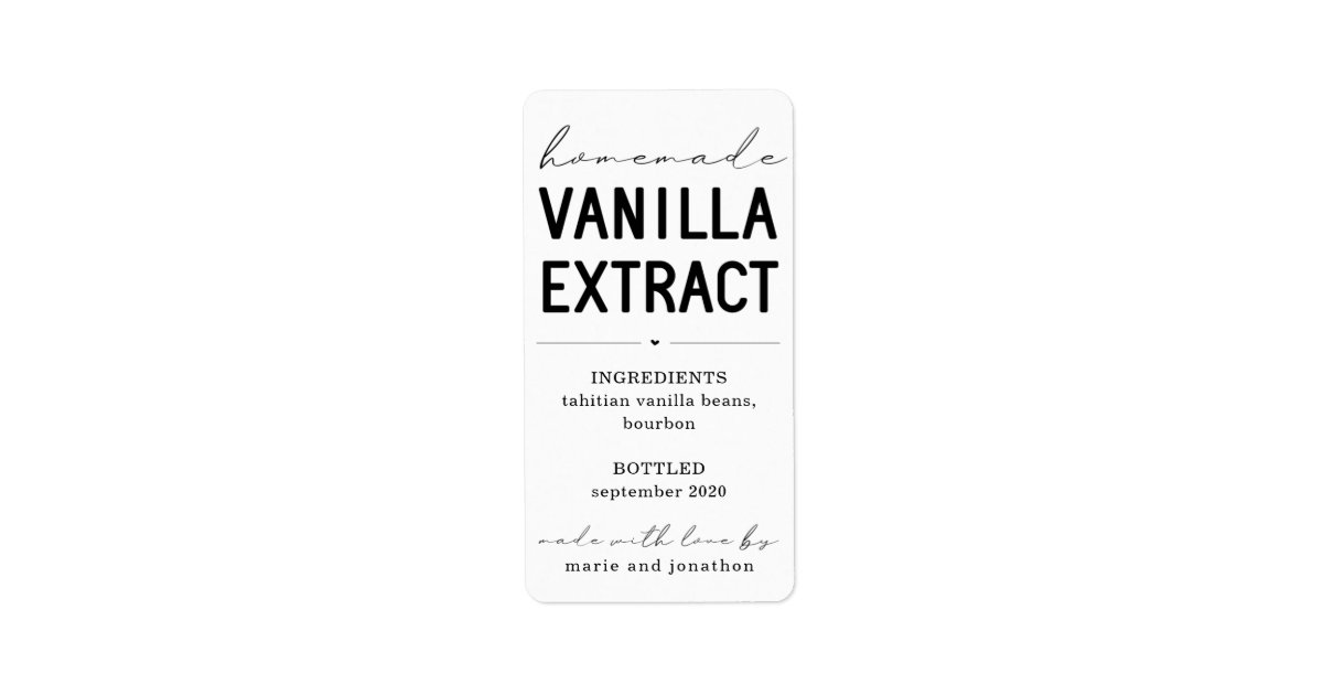 Homemade Vanilla Extract Food Label