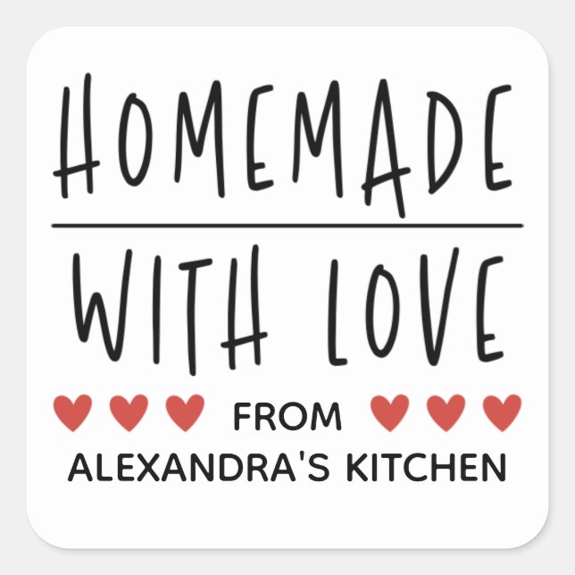 Personalized Homemade With Love Baking Square Sticker (Front)
