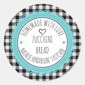Personalized Homemade with love Buffalo Plaid Classic Round Sticker