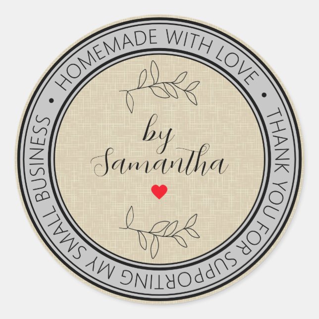 Personalized Homemade with Love Classic Round Sticker (Front)