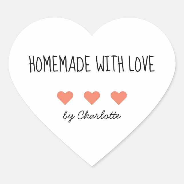 Personalized Homemade with Love cooked goods Heart Sticker (Front)
