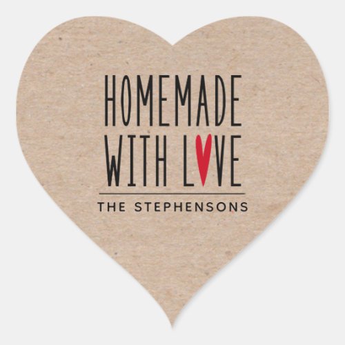 Personalized Homemade With Love Kraft Heart Sticker