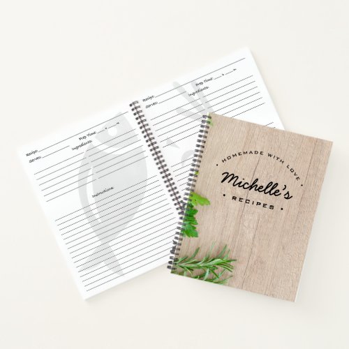 Personalized Homemade with Love Recipe Wood Veggie Notebook