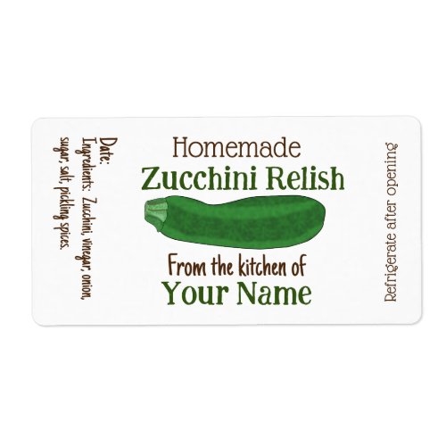 Personalized Homemade Zucchini Relish or Pickles  Label