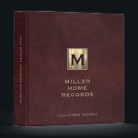 Personalized Homeowner Records Binder<br><div class="desc">Keep all of your important homeowner records organized and in one place with this personalized binder. The cover features a customizable monogram initial, name and address in classic typography on a textured oxblood leather print background. This binder is perfect for homeowners looking to keep track of home improvement projects, maintenance...</div>