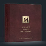 Personalized Homeowner Records Binder<br><div class="desc">Keep all of your important homeowner records organized and in one place with this personalized binder. The cover features a customizable monogram initial, name and address in classic typography on a textured oxblood leather print background. This binder is perfect for homeowners looking to keep track of home improvement projects, maintenance...</div>