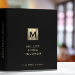 Personalized Homeowner Records Binder<br><div class="desc">Keep all of your important homeowner records organized and in one place with this personalized binder. The cover features a customizable monogram initial, name and address in classic typography on a solid black background with golden classic typography. This binder is perfect for homeowners looking to keep track of home improvement...</div>