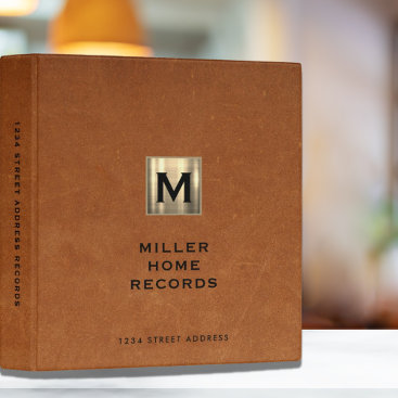 Personalized Homeowner Records Sable Leather Print 3 Ring Binder