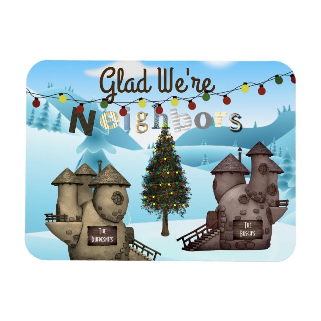 Personalized Homes "Glad We're Neighbors" Holiday Magnet (Horizontal)