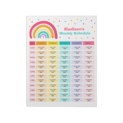Personalized Homeschool Schedule Rainbow School Notepad