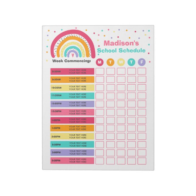 Personalized Homeschool Schedule Rainbow School Notepad (Rotated)