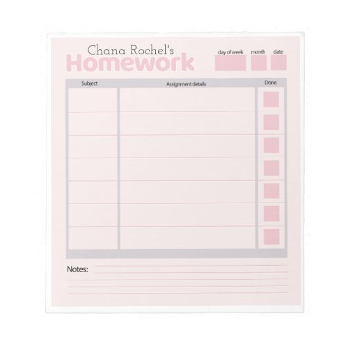 personalized homework pad