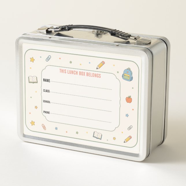 Personalized Homework & Student Organization Kit Metal Lunch Box (Back)