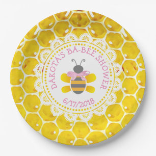 Personalized Honey and Bee Baby Shower  Pink Bow Paper Plates