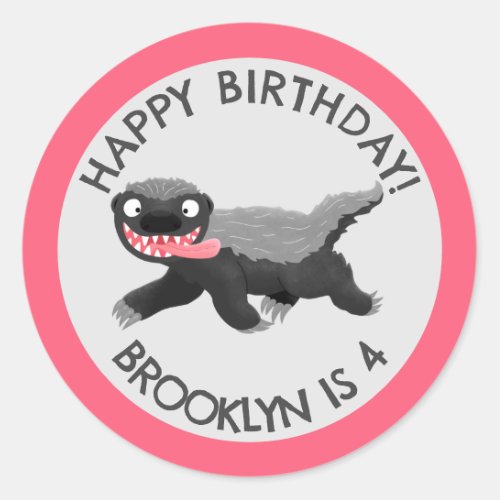 Personalized honey badger cartoon birthday classic round sticker