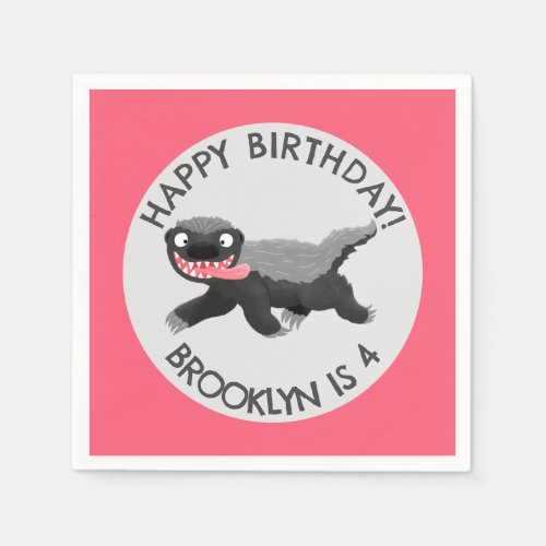 Personalized honey badger cartoon birthday napkins