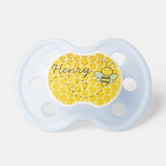 Personalized Honey Bee Baby Boy Honeycomb Pacifier (Front)
