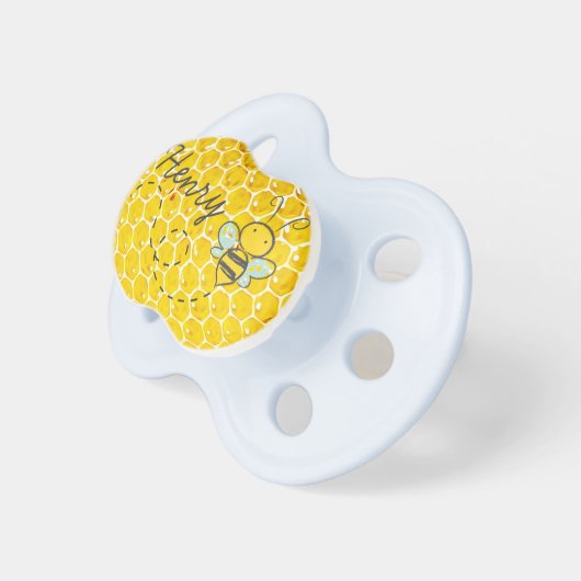 Personalized Honey Bee Baby Boy Honeycomb Pacifier (Front Right)