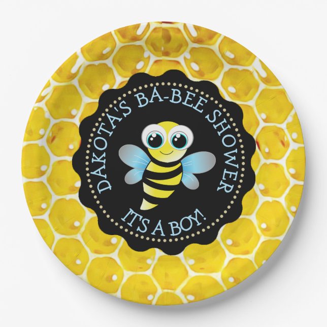 Personalized Honey Bee Baby Shower Paper Plates (Front)