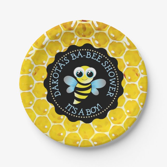 Personalized Honey Bee Baby Shower Paper Plates (Front)