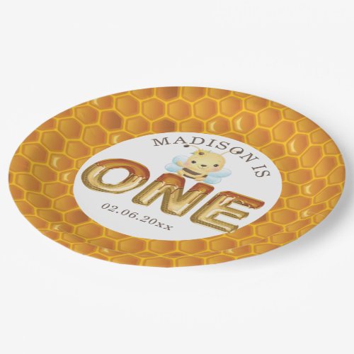 Personalized Honey Bee First Birthday Paper Plates