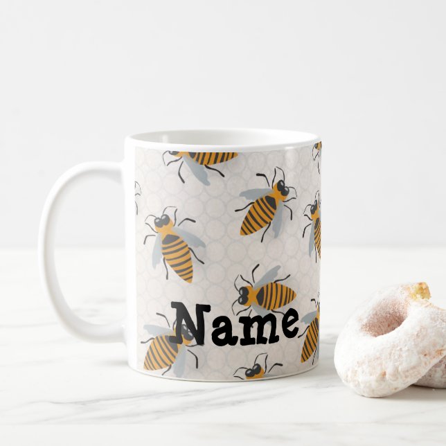 Personalized Honey Bees Hive Design Coffee Mug Cup (With Donut)