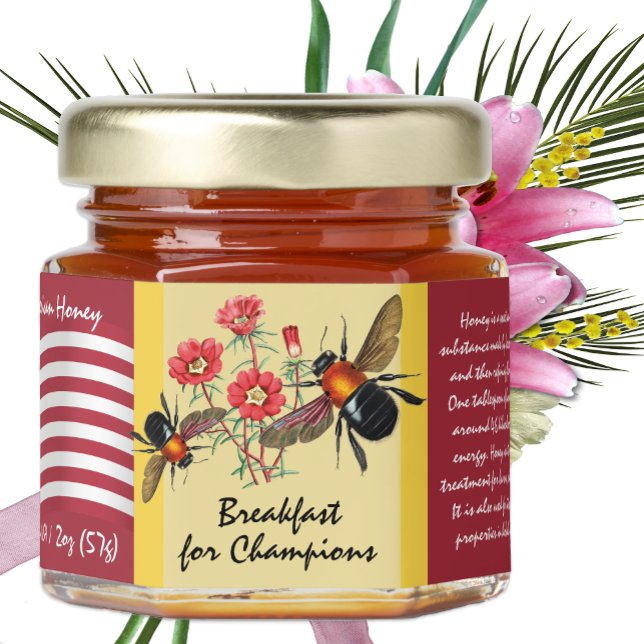 Personalized Honey Jar, Garden Flowers, Bee / USA Honey Jar Favors (Pure American Honey / Vintage Keepsake)