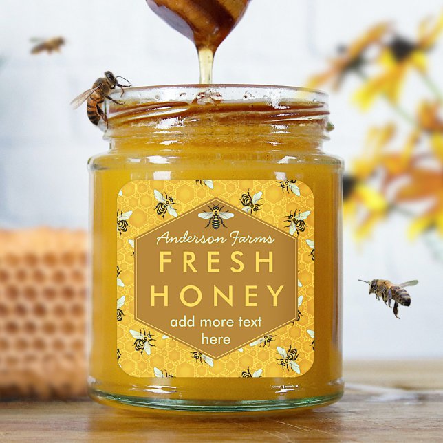 Personalized Honey Jar Label Bees and Honeycomb (Creator Uploaded)