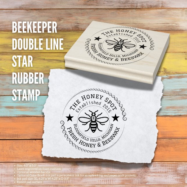 Personalized Honey Label & Packaging Stamp (The Butterfly Studio
Beekeeper Double Line Star Rubber Stamp)
