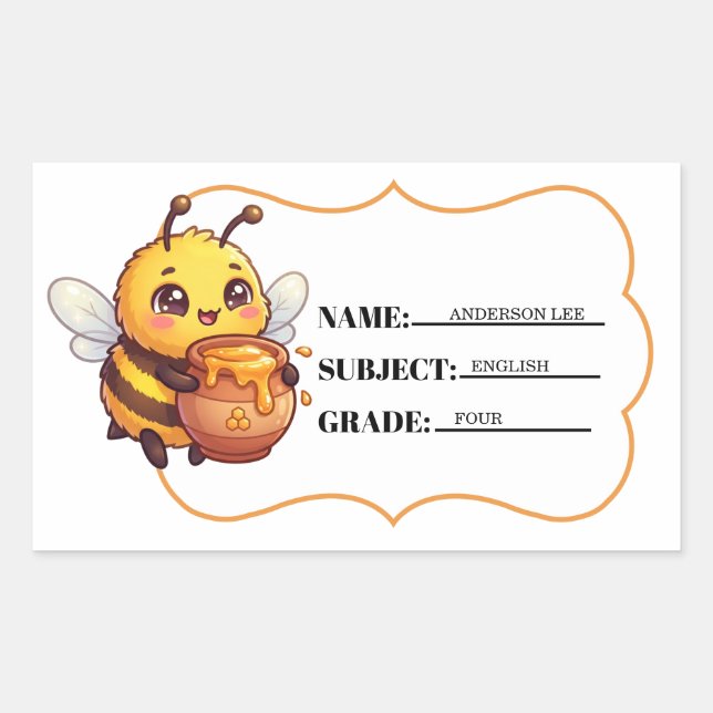 Personalized Honey Pot Bee School Name Tag Sticker (Front)