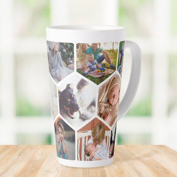 Personalized Honeycomb Family Photos Custom Latte Mug by sweetbirdiestudio at Zazzle