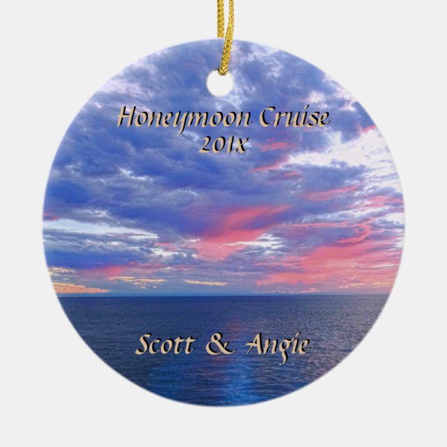 Personalized Honeymoon Cruise Newlyweds Photo Ceramic Ornament (Front)
