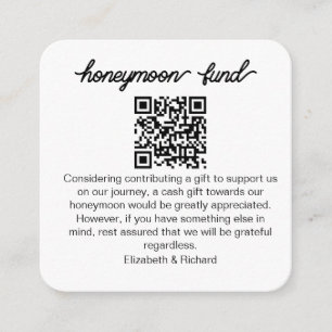 Personalized Honeymoon Fund QR Wedding Registry Enclosure Card