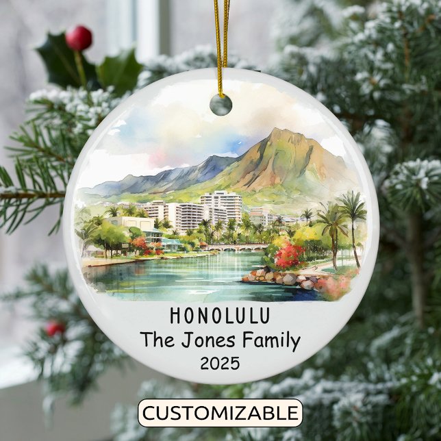 Personalized Honolulu Ornament, Hawaii Ceramic Ornament (Creator Uploaded)