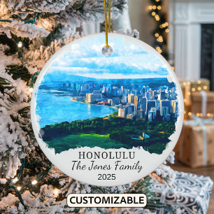 Personalized Honolulu Ornament, Hawaii Gift Ceramic Ornament
