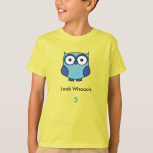 Personalized Hoot Owl Birthday Blue with Name Age  T-Shirt