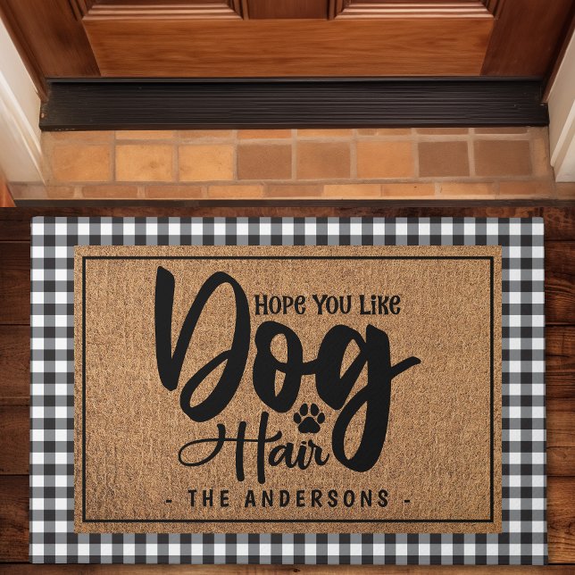 Personalized Hope You Like Dog Hair Buffalo Plaid Doormat (Creator Uploaded)