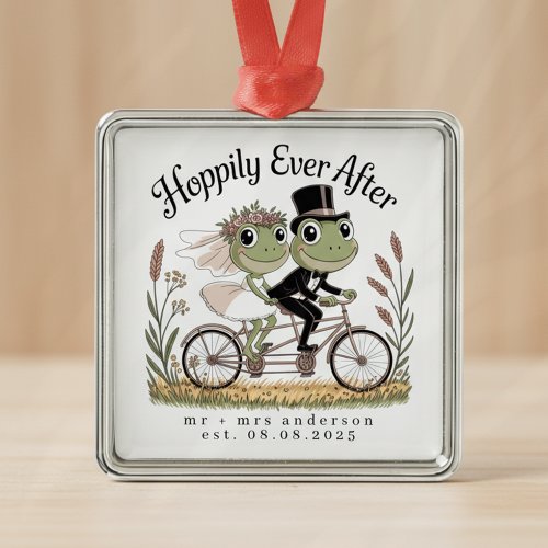 Personalized Hoppily Ever After Wedding Marriage Metal Ornament