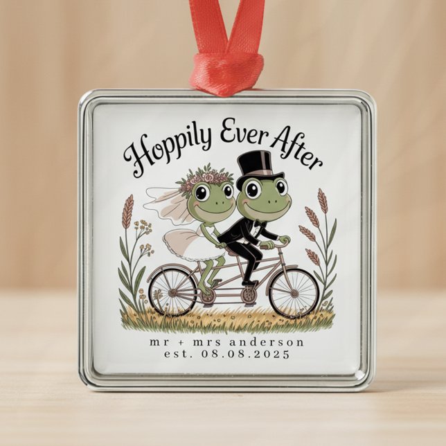 Personalized Hoppily Ever After Wedding Marriage Metal Ornament (Creator Uploaded)