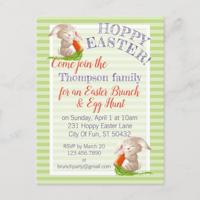 Personalized Hoppy Easter Bunny Egg Hunt Party Holiday Postcard (Front)