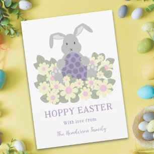 Personalized Hoppy Easter Cute Bunny Daisy Floral Holiday Card