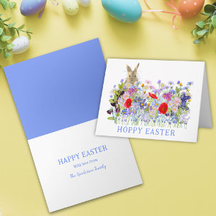 Personalized Hoppy Easter Cute Bunny Spring Floral Card