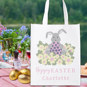 Personalized Hoppy Easter Egg Hunt Bunny Floral  Grocery Bag