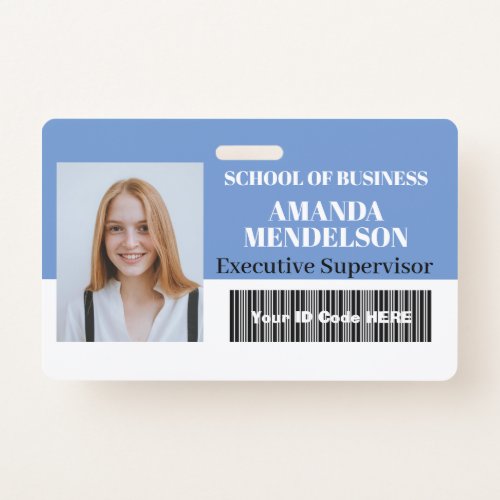 Personalized horizontal staff photo ID tag barcode Badge