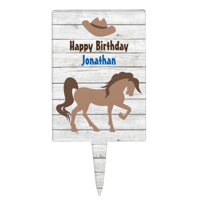 Personalized Horse and Cowboy Hat Western Birthday Cake Topper (Front)