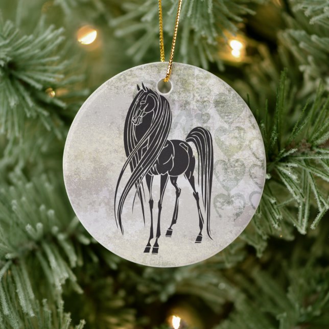 Personalized Horse and Grunge Hearts Ornament (Tree)