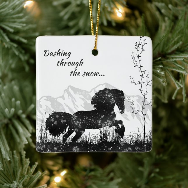 Personalized Horse and Mountains Christmas Ceramic Ornament (Tree)